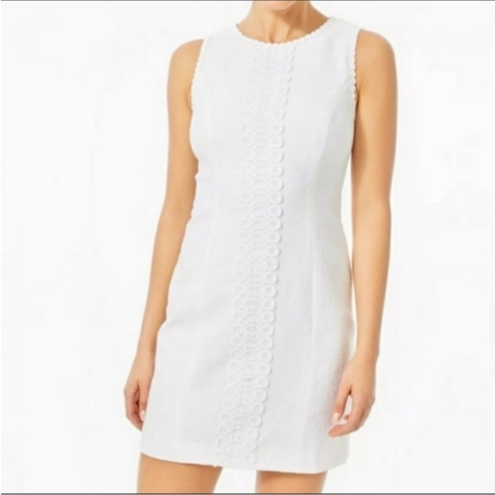Lilly Pulitzer Visit Mila Jacquard Shift Dress Lace Trim White Sz 2